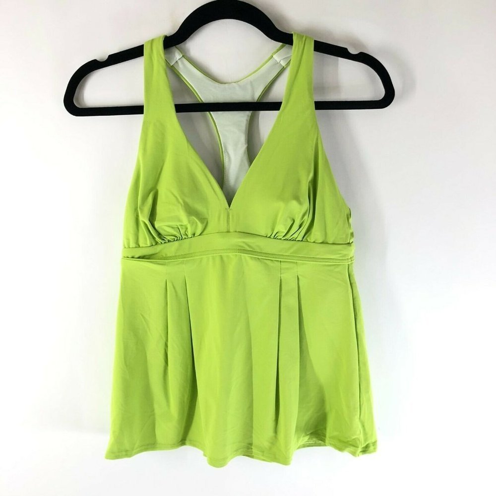 Lands End Tankini Top Racerback Molded Cups Pleated Lime Green Size 4